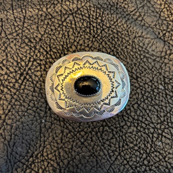 Navajo Vintage brooch/Pendant-  SS & Onyx, new adapter to wear as pendant-SIGNED - Picture 1 of 4